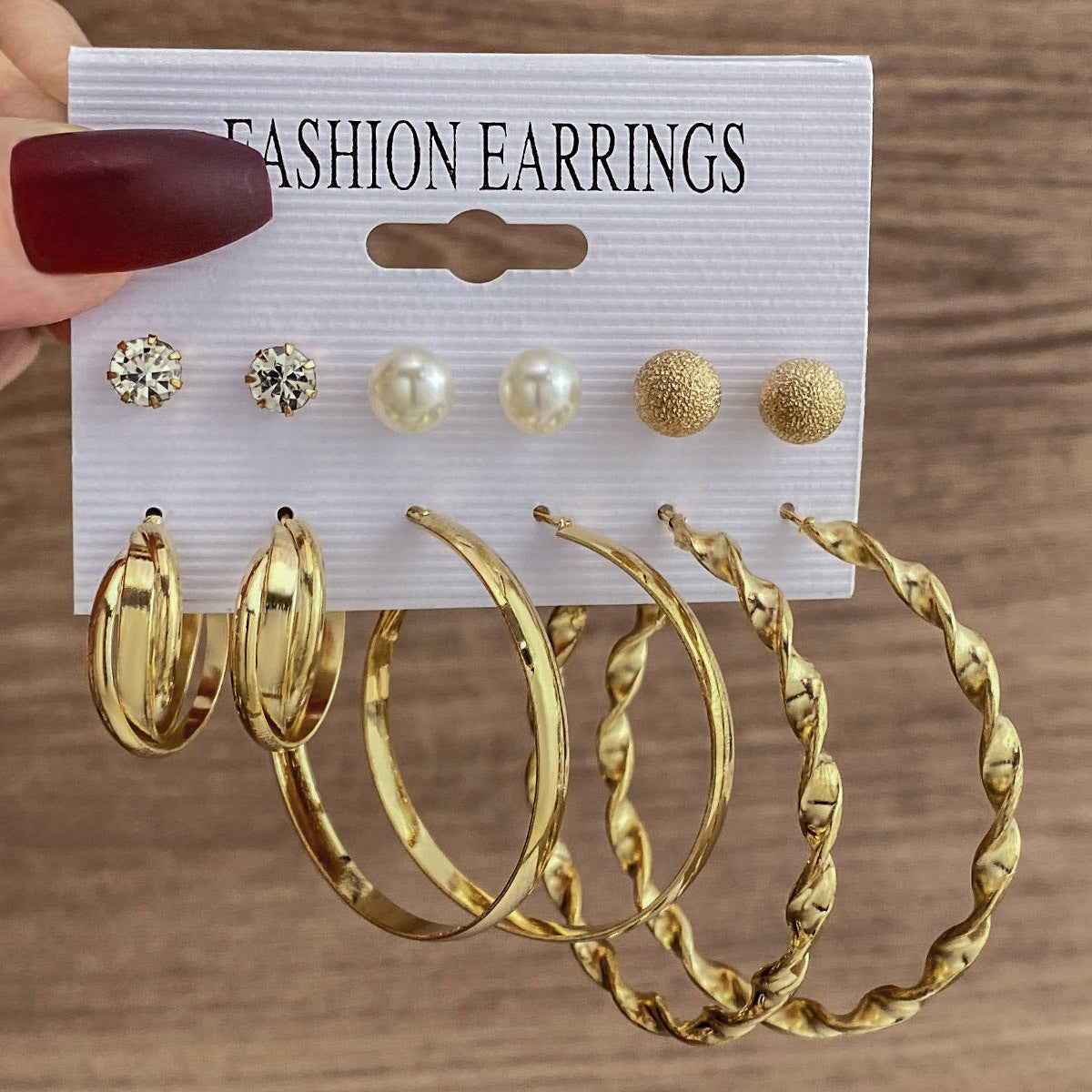 Wholesale Metal colorful geometric round retro earrings six-piece set