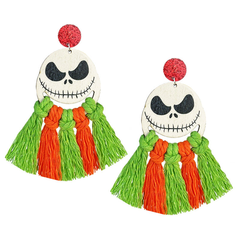 Wholesale 2 Pairs/pack Halloween Hand-woven Pumpkin Bat Ghost Spider Wood Earrings ACC-ES-HY142