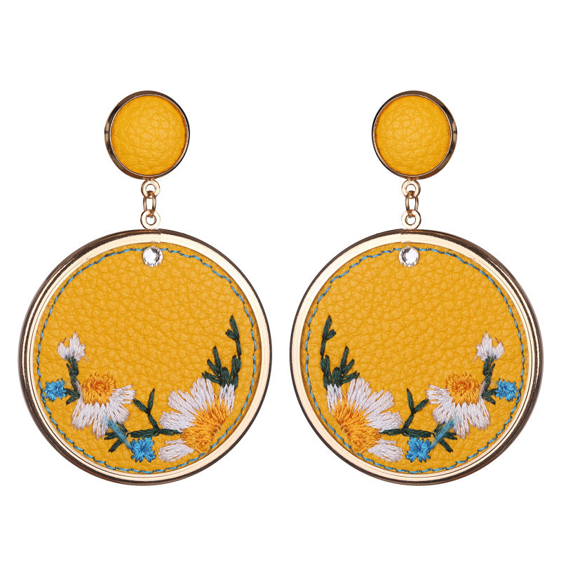 Wholesale 2 Pairs/pack Ethnic Leather Embroidered Flower Earrings ACC-ES-HY060