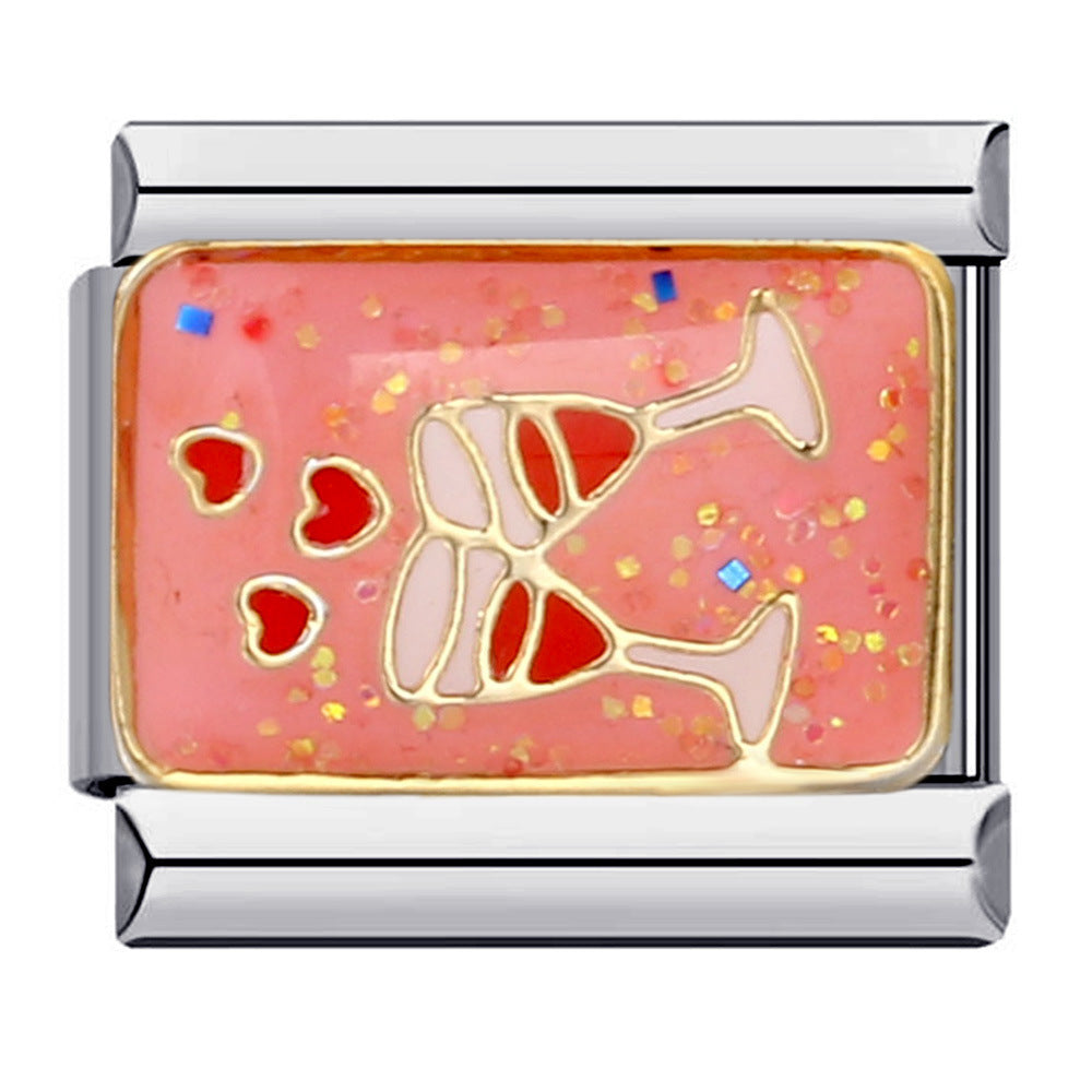 Wholesale Italian Charm Bracelet DIY Splicing Pink Stainless Steel Composable Bracelet