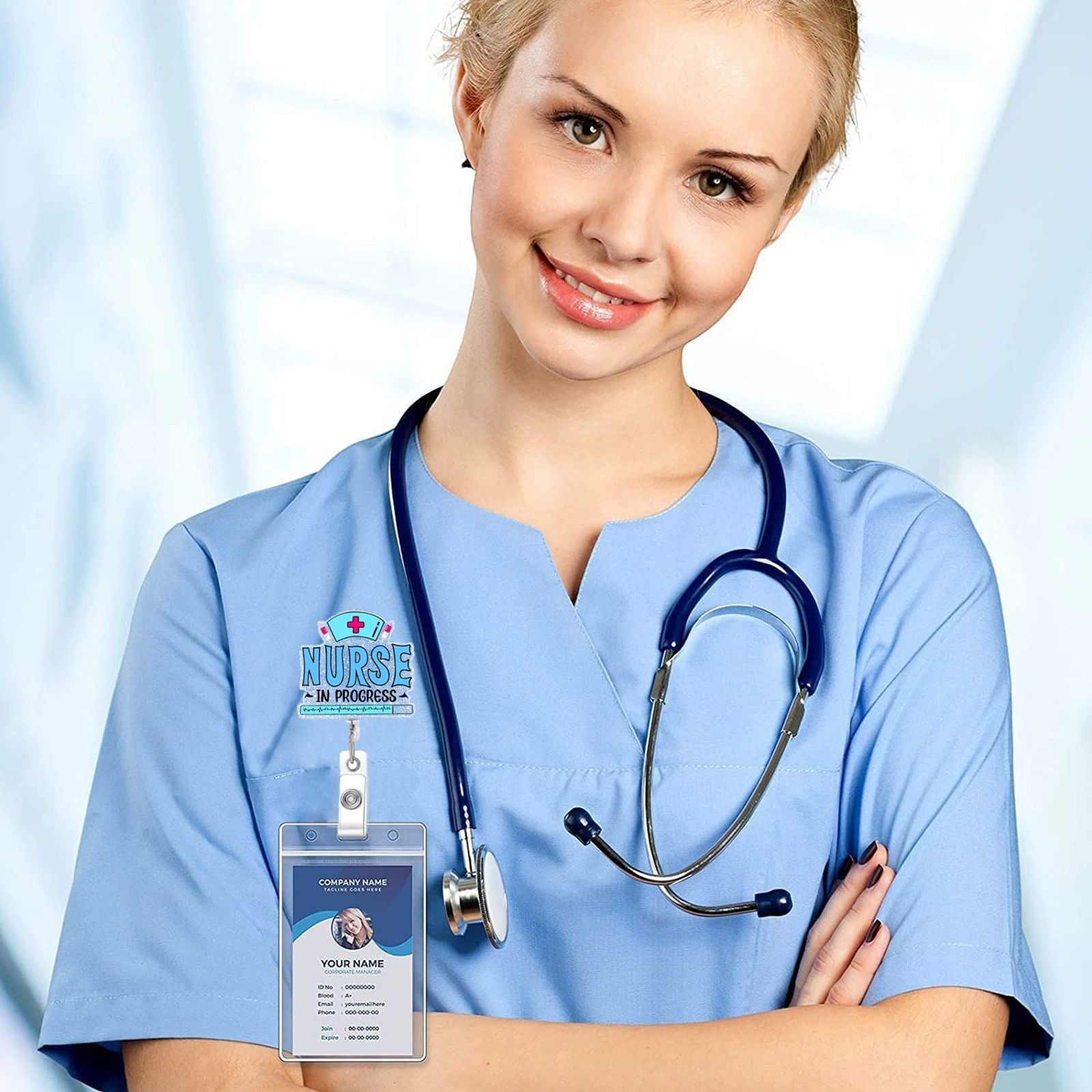 Wholesale Glitter Acrylic Doctor Easy-Pull  Badge Reels