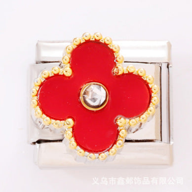 Wholesale 10pcs Italian Charm Bracelet 9mm DIY Splicing Removable Black Pink Four Leaf Clover Stainless Steel Composable Bracelet