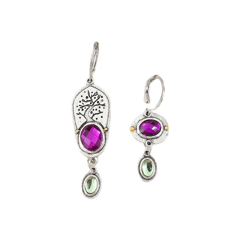 Wholesale Alloy Geometric Purple Gem Earrings Vintage Ethnic Style Fashion Accessory For Women Party Wear
