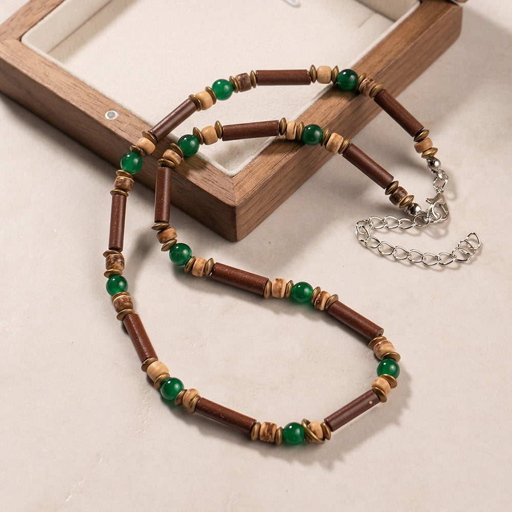 Wholesale Men' s Bohemian Wood Necklace with Zinc Alloy Pendant Retro Summer Gift