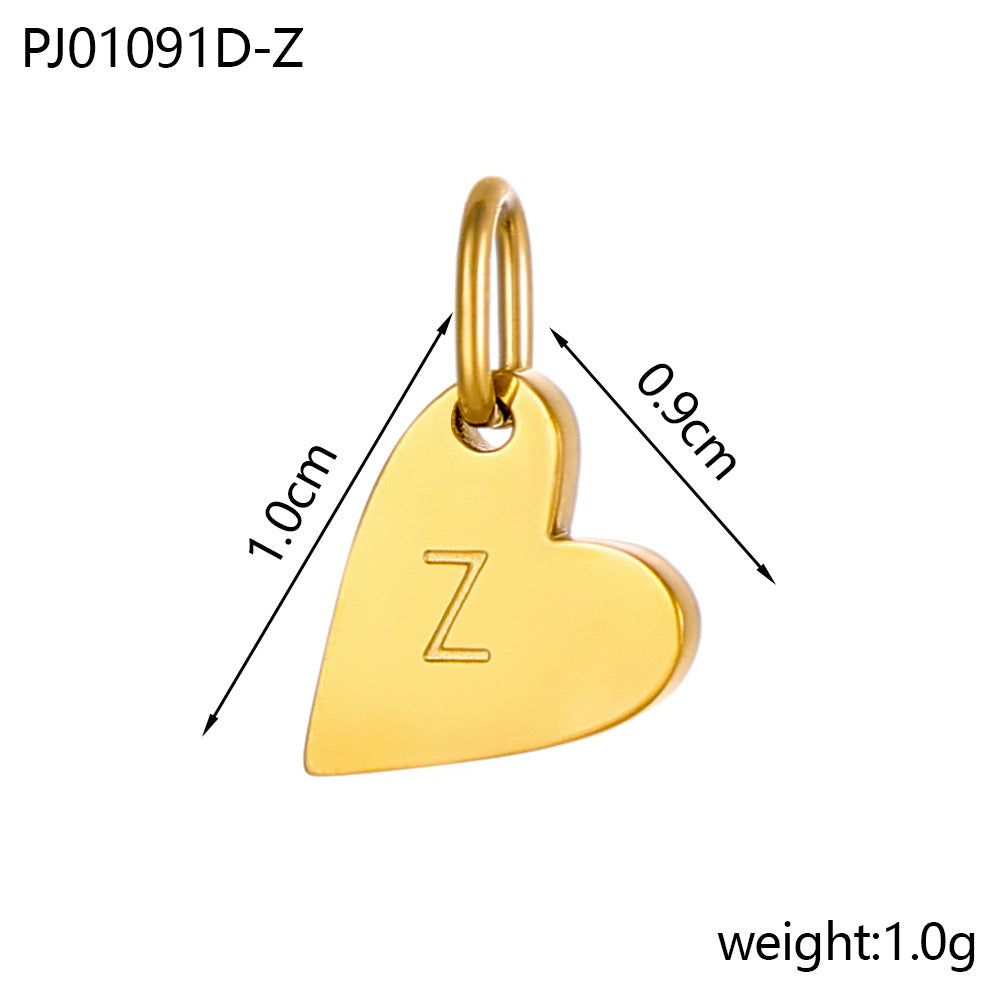 Wholesale Glossy 14k gold heart 26 letter DIY pendant