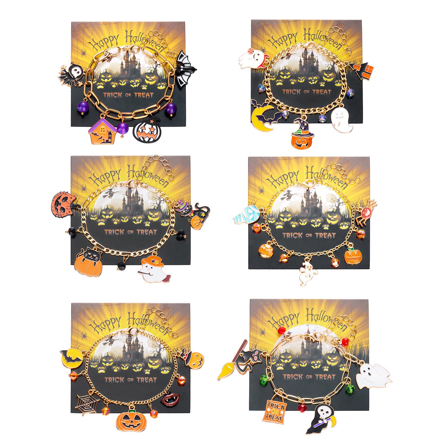 Wholesale Halloween Pumpkin House Bat Ghost Pendant Bracelet