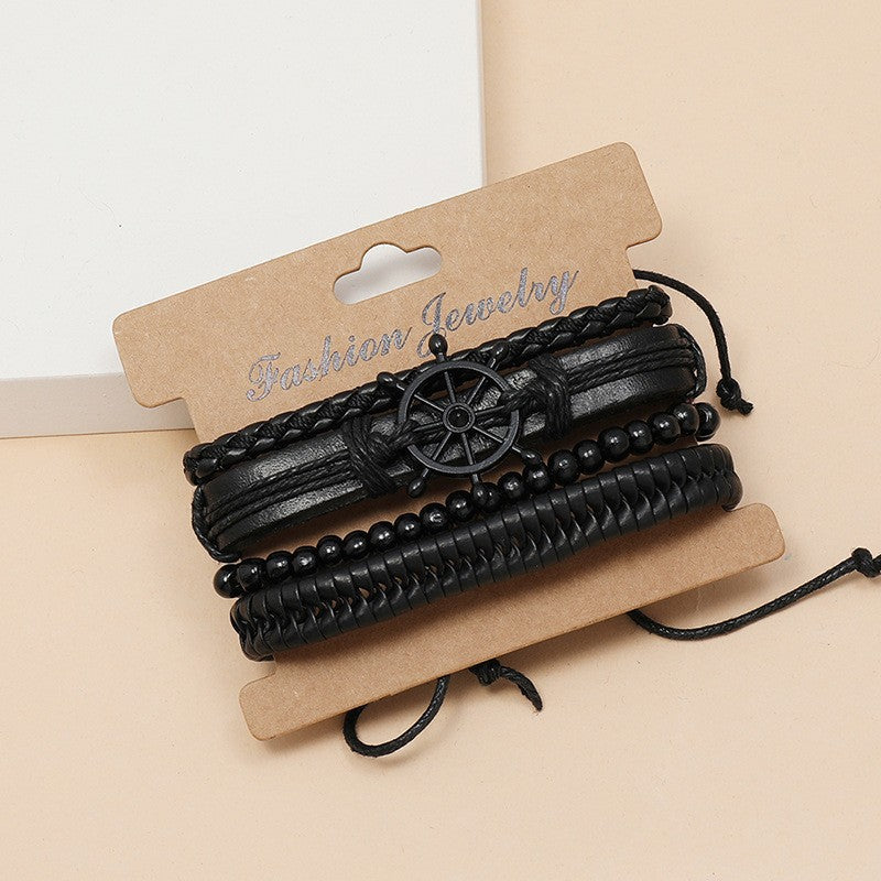 Wholesale  creative hand-woven black rudder cowhide bracelet