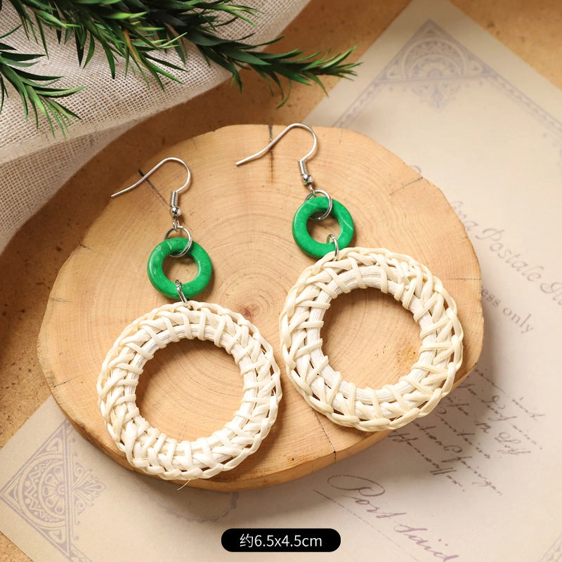 Wholesale Handmade Rattan Woven Bohemian Earrings