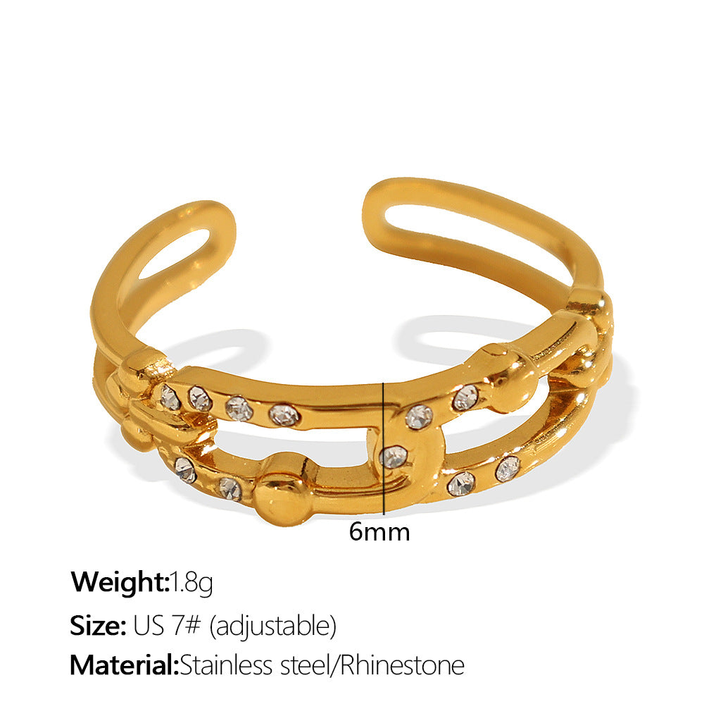 Wholesale titanium steel plated 18k diamond opening ring fashion retro geometric women' s ring