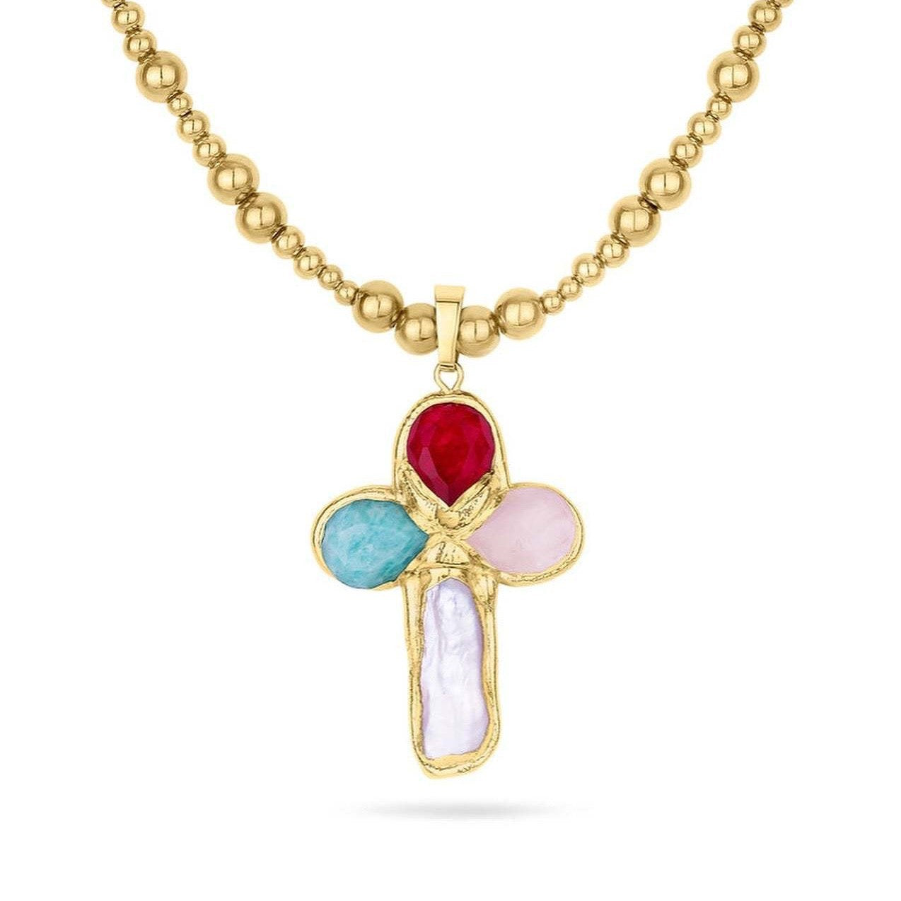 Wholesale Stainless steel goose soft stone cross zircon pendant necklace