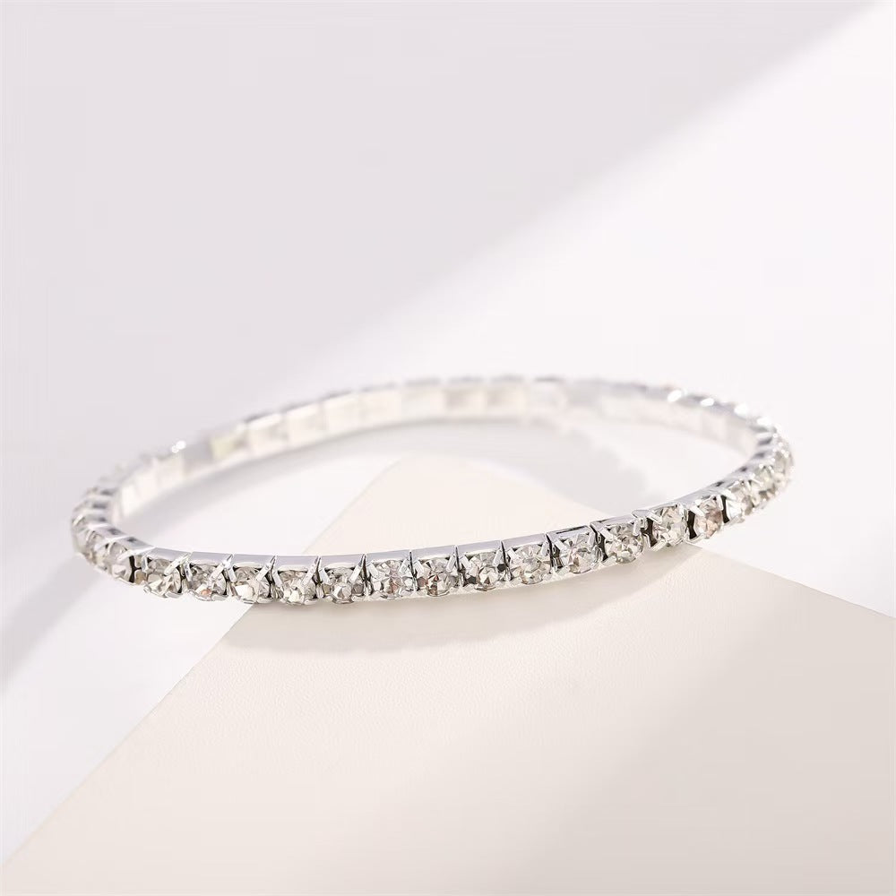Wholesale Gold Plated Full Rhinestone Elastic Multi-Row Bracelet Women Fashion Accessory Gift