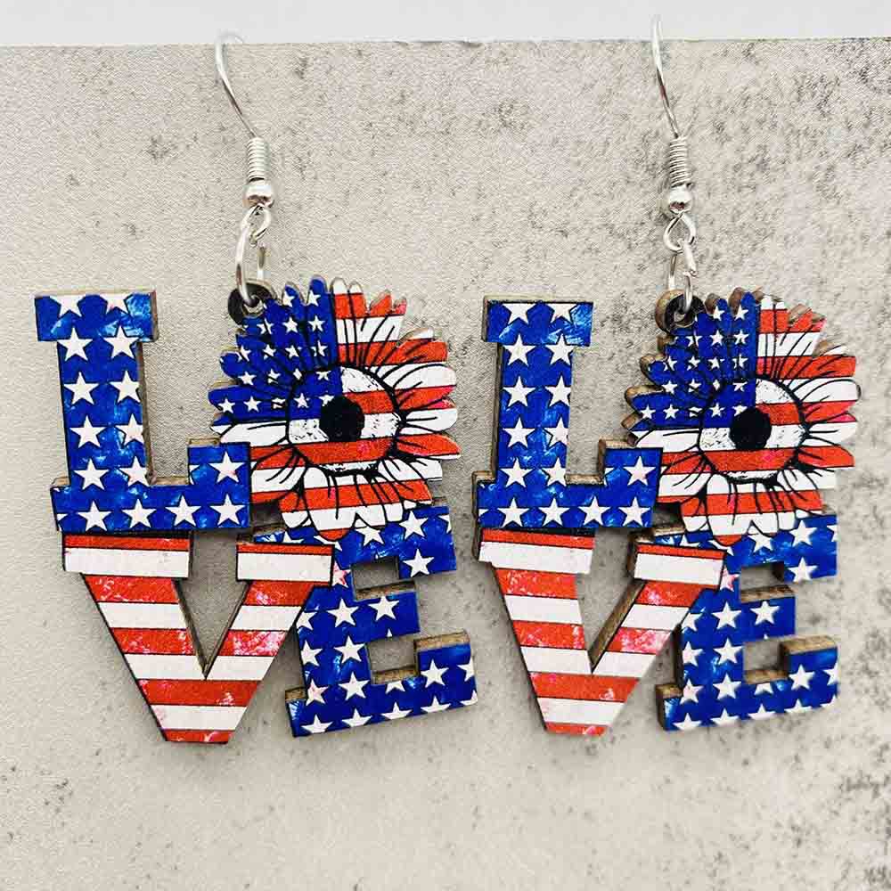 Wholesale American Independence Day Five Pointed Star Wooden Earrings ACC-ES-CY020