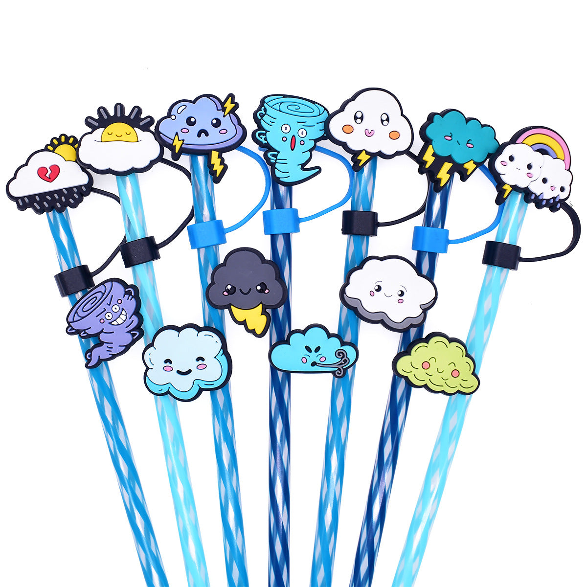 Wholesale Random 100pcs Weather Series Straw Tube Cap 10mm Soft Glue Straw Decoration Straw Cover ACC-SCR-RYY041