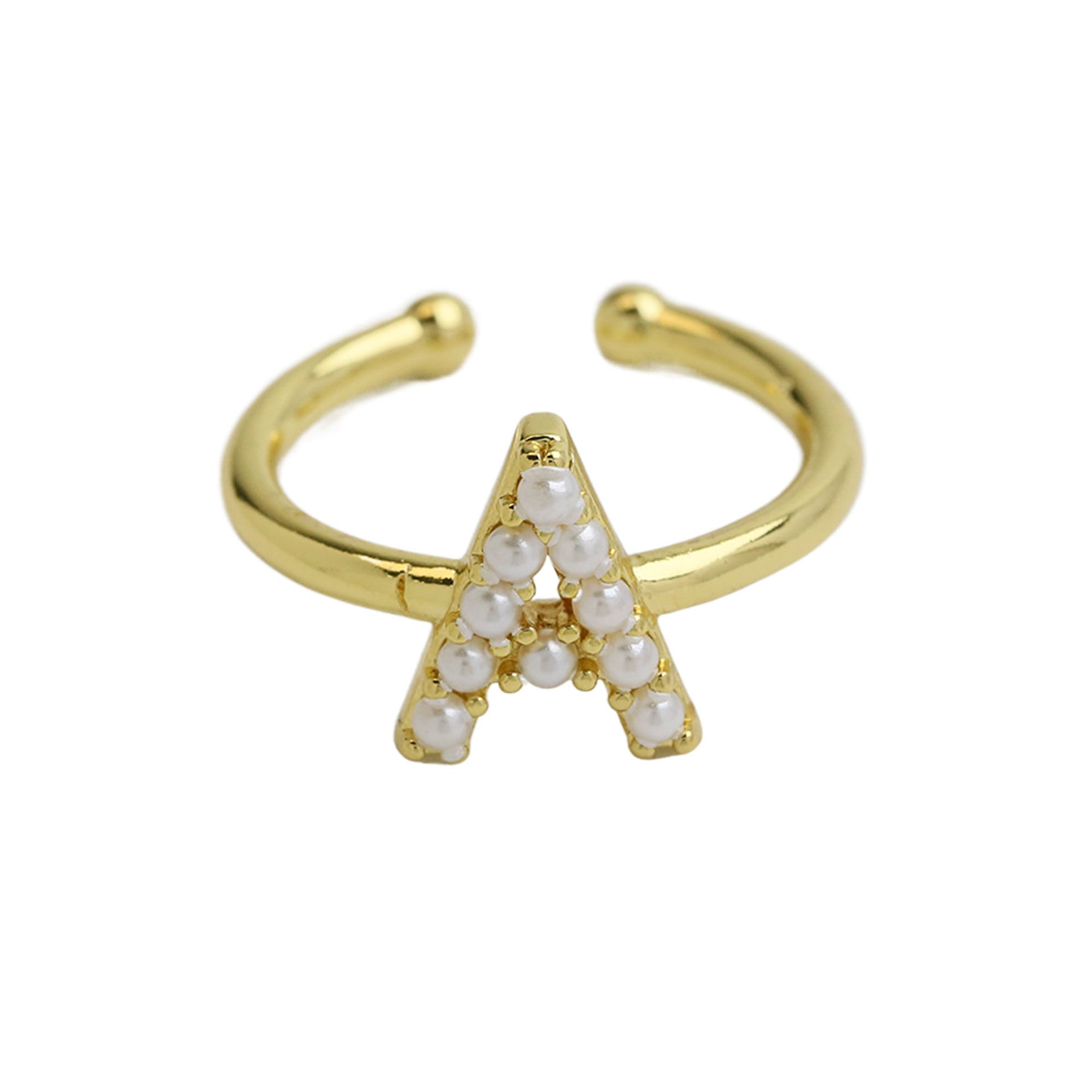 Wholesale  brass pearl 26 English letters open ladies ring