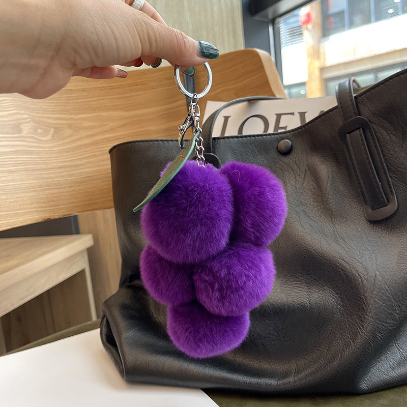Wholesale Pom Pom Faux Rex Rabbit Fur " Grape"  Bag Charm  Keychain