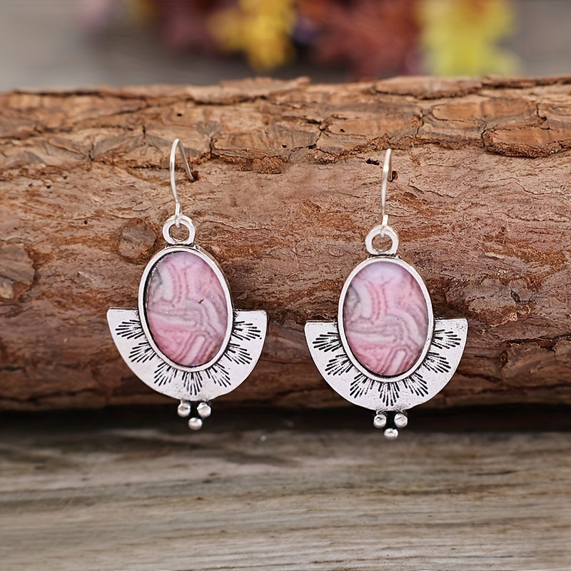 Wholesale Retro semi-circular fan-shaped alloy oval pink  earrings