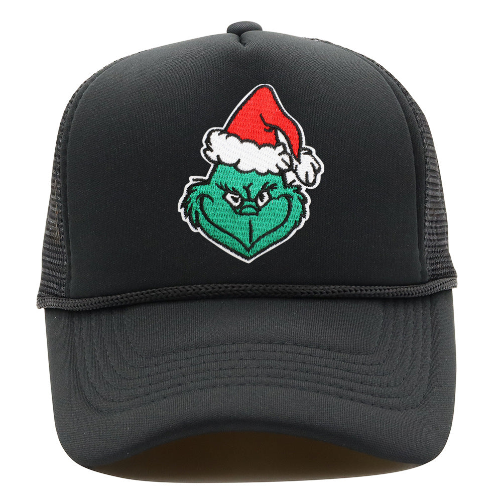 Wholesale Christmas green hair monster embroidered label grid baseball cap