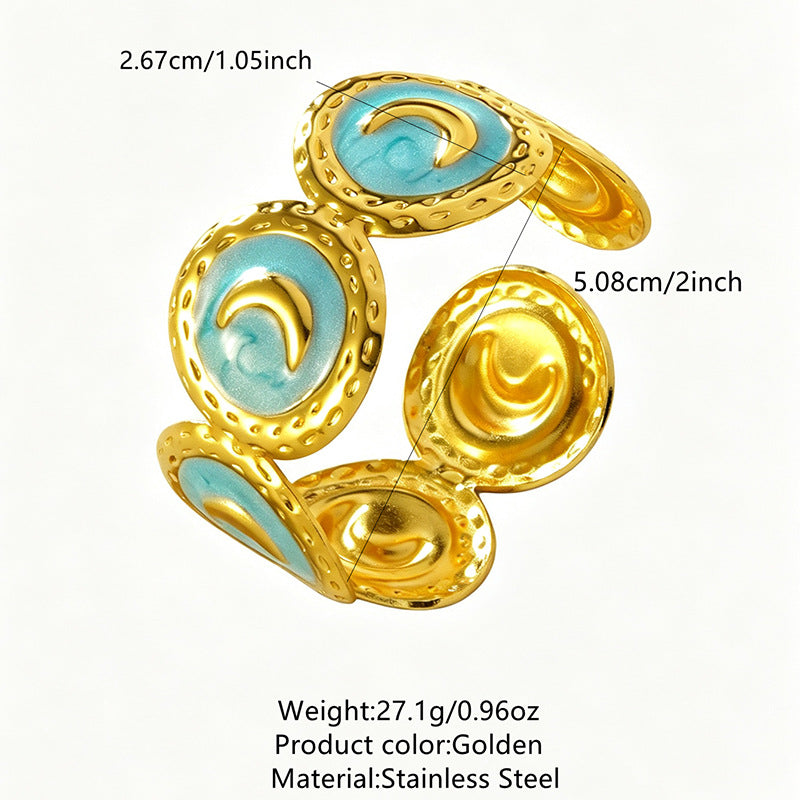 Wholesale Modern Moon Open Bangle Stainless Steel Enamel Bracelet Fashion Jewelry Accessory