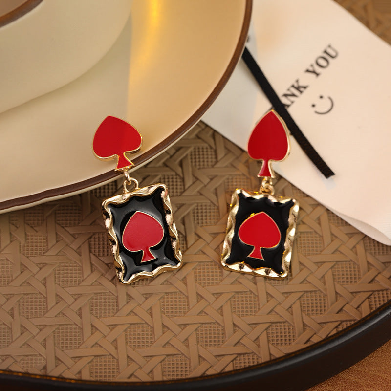 Wholesale red heart playing cards vintage oil dripping alloy earrings ACC-ES-RuLong008