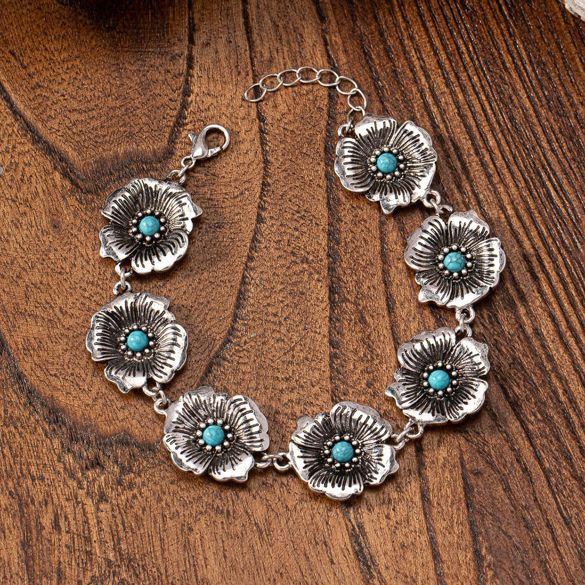 Wholesale Ancient Western Turquoise Flower Conch Bracelet