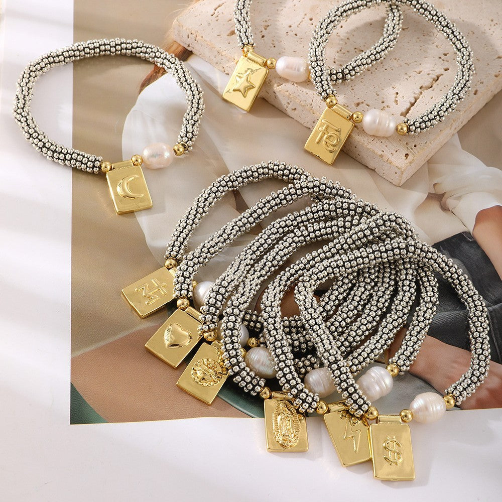 Wholesale Copper Freshwater Pearl Moon Heart Sun Bracelet