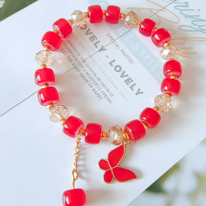 Wholesale Glass Crystal Butterfly Bracelet,  Handmade Barrel Beads Fashion Accessory for Women