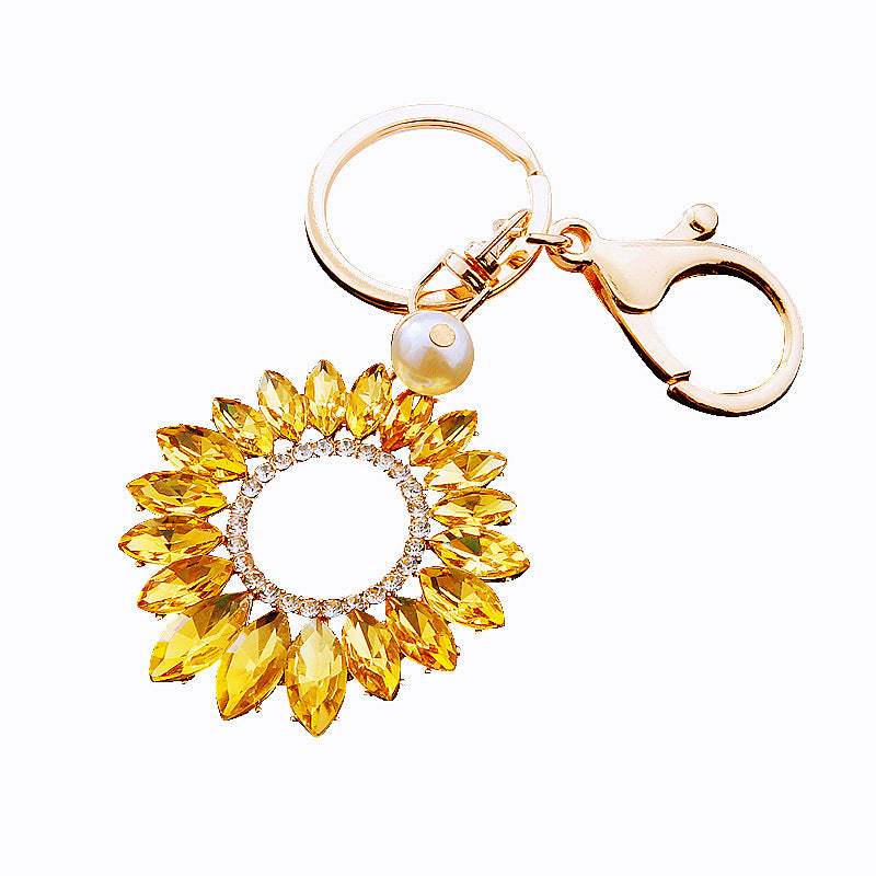 Wholesale Diamond Crystal Sunflower Metal Keychain ACC-KC-RuiYuan010