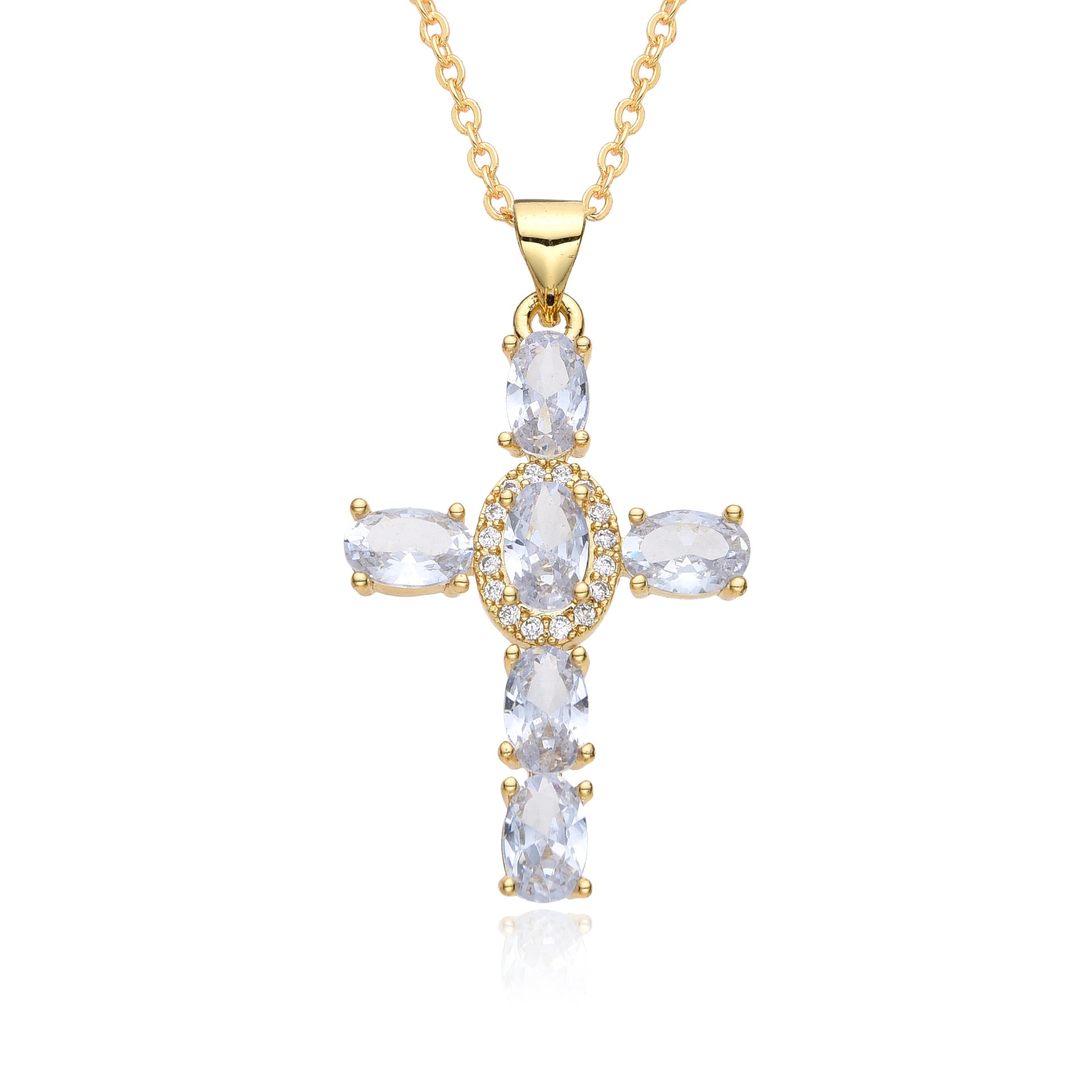 Wholesale  micro inlaid zircon necklace multi-color cross pendant hip hop necklace