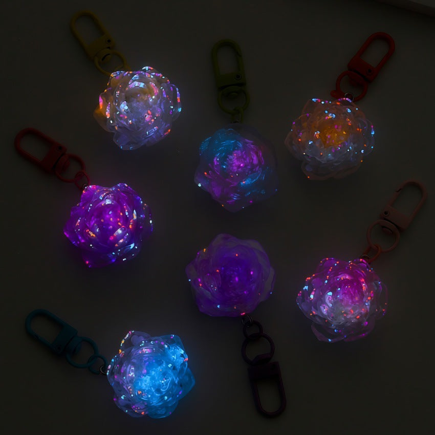 Wholesale colorful glittery camellia keychain