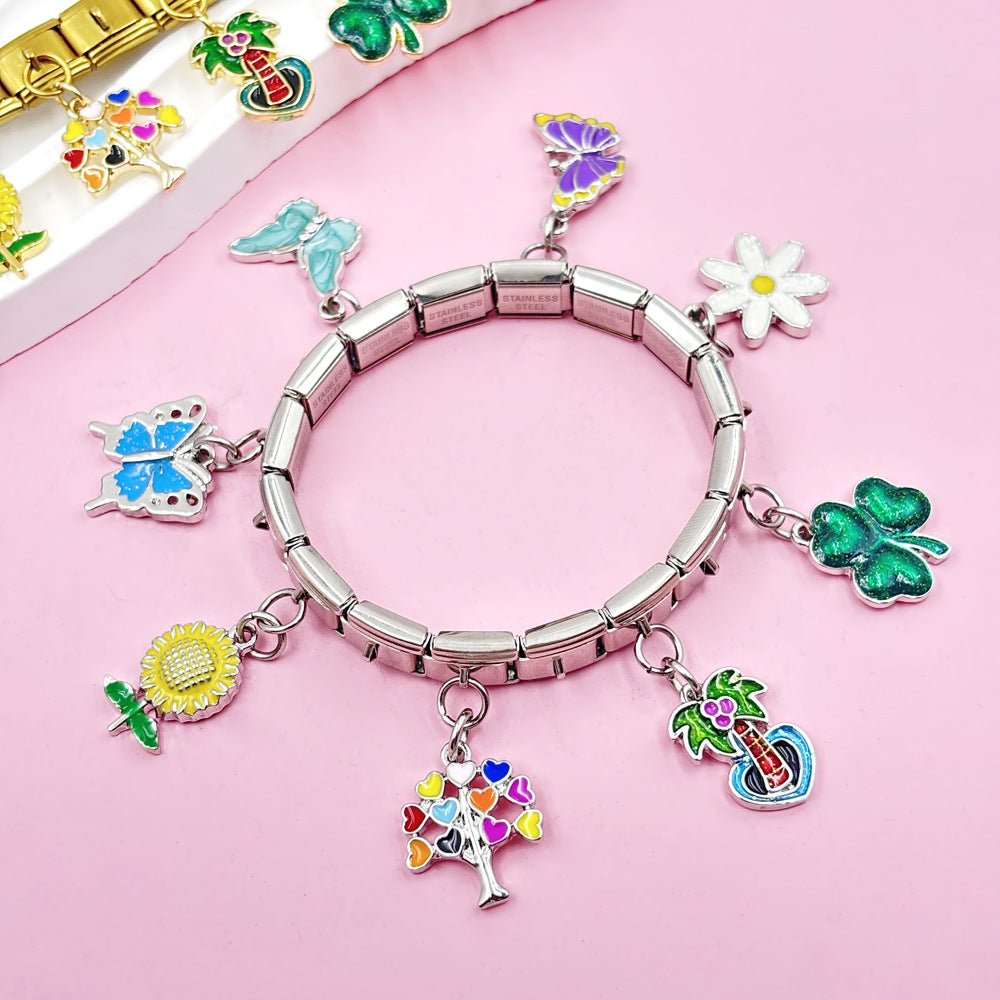 Wholesale Italian Charm Bracelet 9mm DIY  Colorful Butterfly Series    Creative Stainless Steel Composable Bracelet