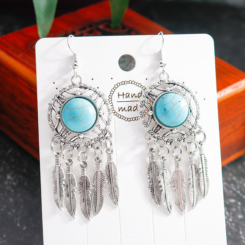 Wholesale Vintage Ethnic Style Turquoise Leaf Earrings ACC-ES-YueSen003