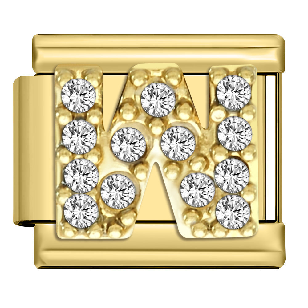 Wholesale Stainless Steel Modular Bracelet with Rhinestones and Gold Letters for Everyday Wear Jewelry Accessory
