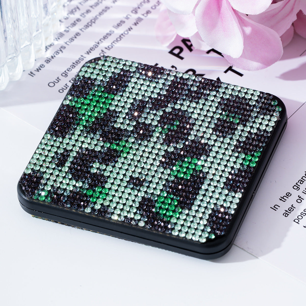 Wholesale Rhinestone portable small mirror mini portable double-sided folding square makeup mirror