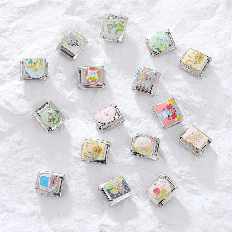 Wholesale Italian Charm Bracelet 9mm DIY Splicing Removable Plant Castle Stainless Steel Composable Bracelet