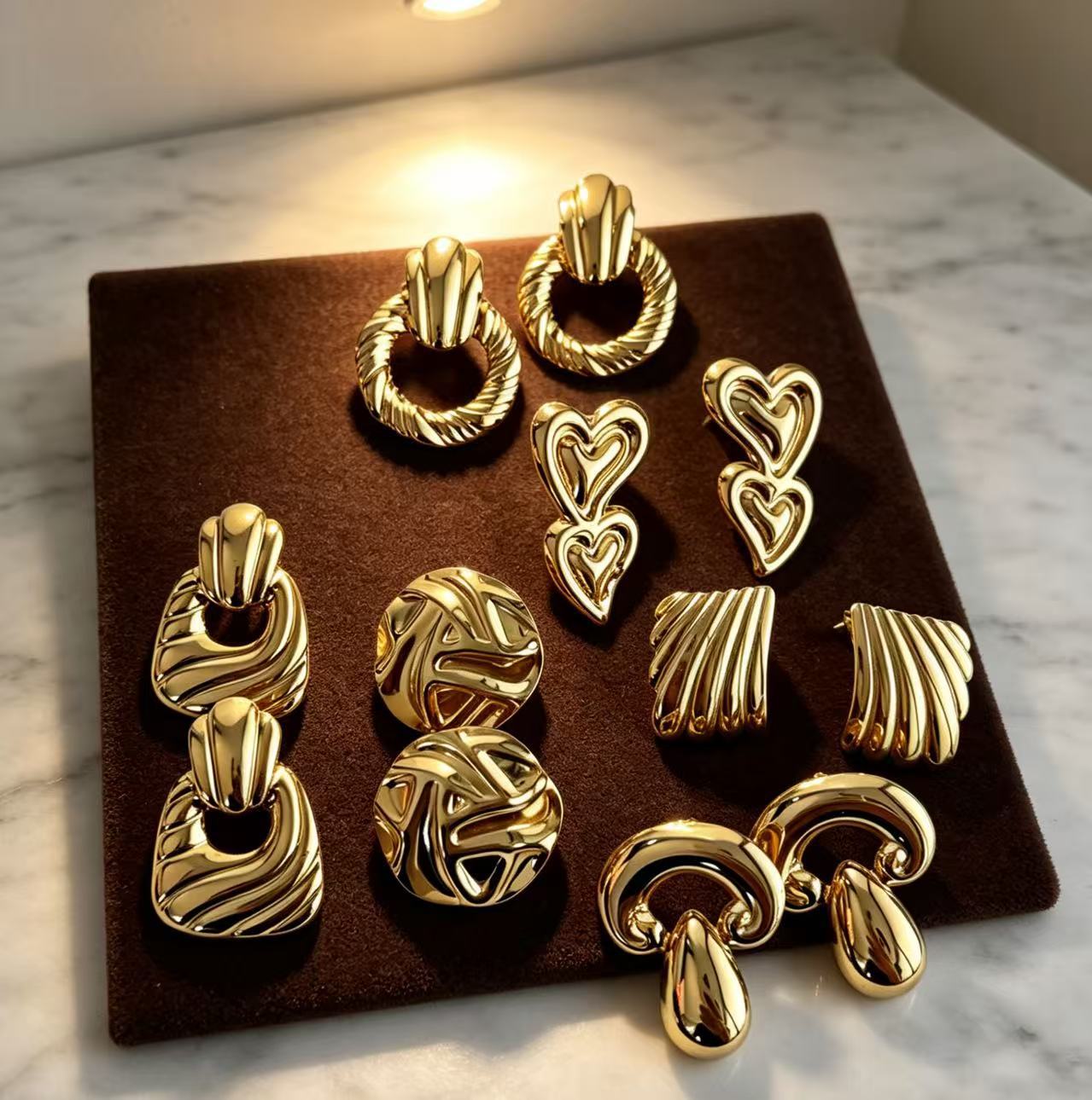 Wholesale Geometric Gold Earrings for Women,  Stainless Steel Gold Plated Fashion Jewelry Accessory,  Party Gift