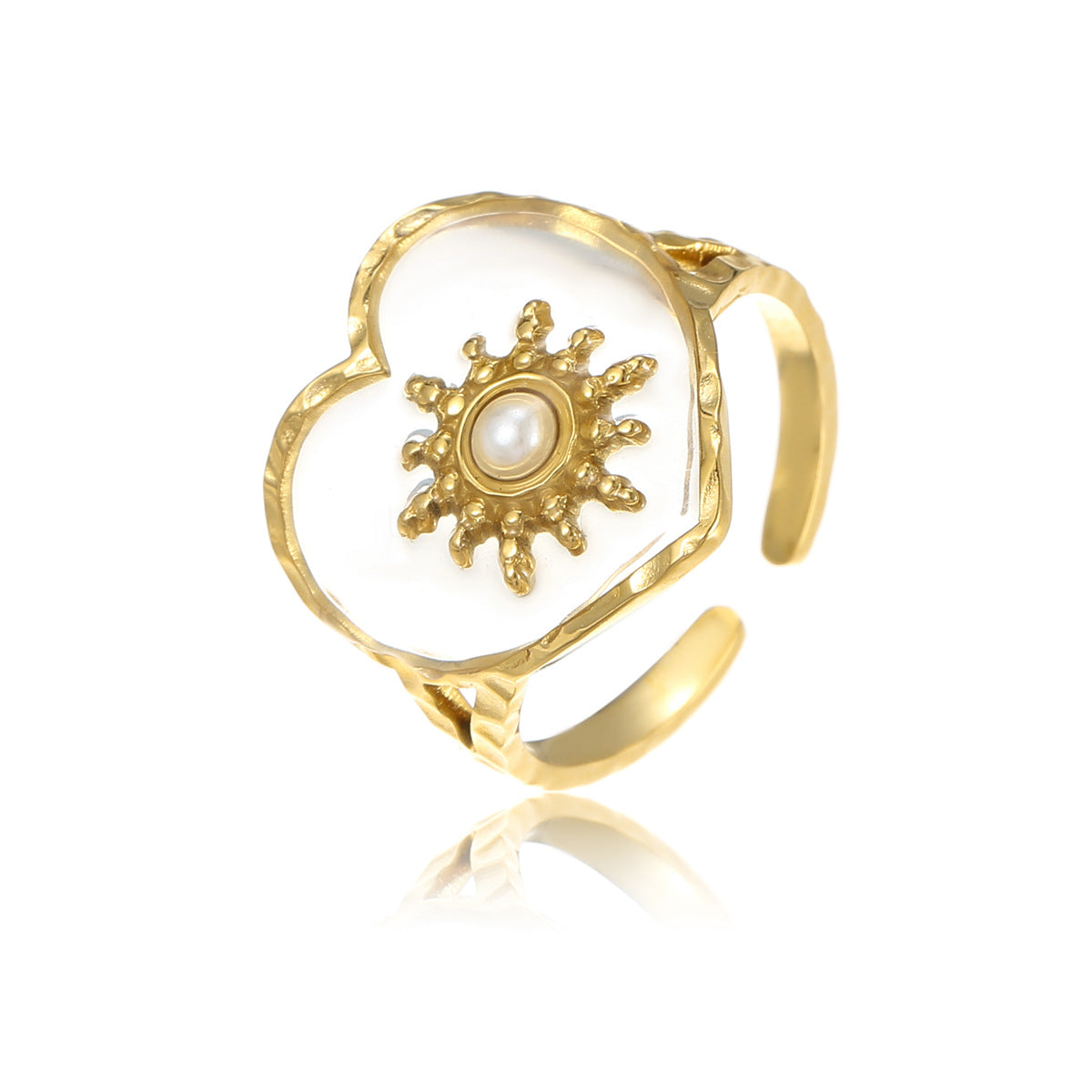 Wholesale  Geometric Love Petals Natural Stone Stainless Steel Opening Adjustable Ring