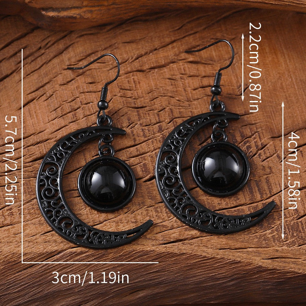 Wholesale Halloween Hollow Black Moon Long Tassel Gemstone Earrings