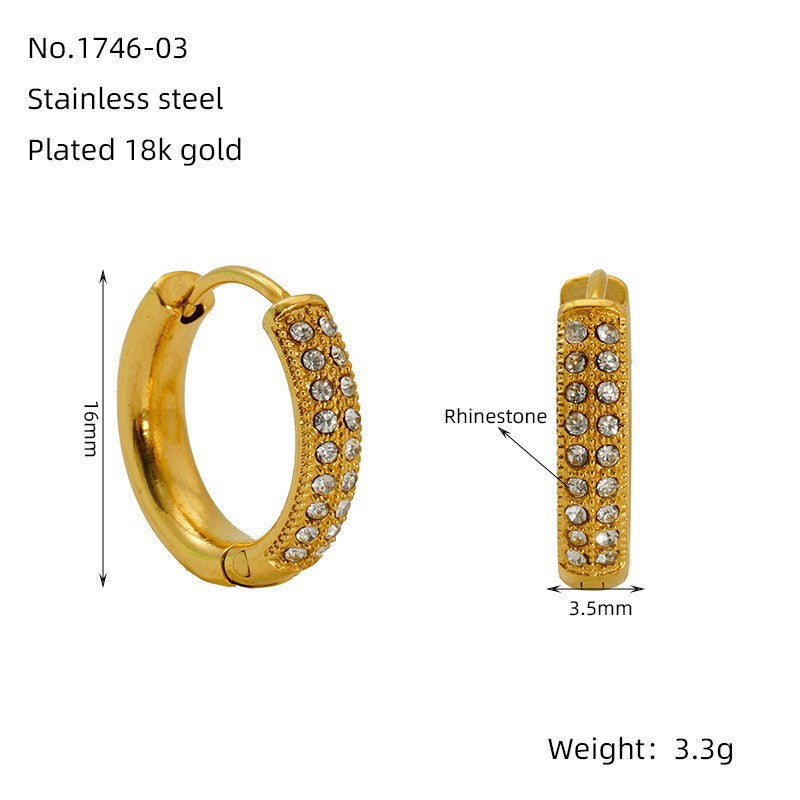 Wholesale Stainless steel round wire earrings  diamond earrings