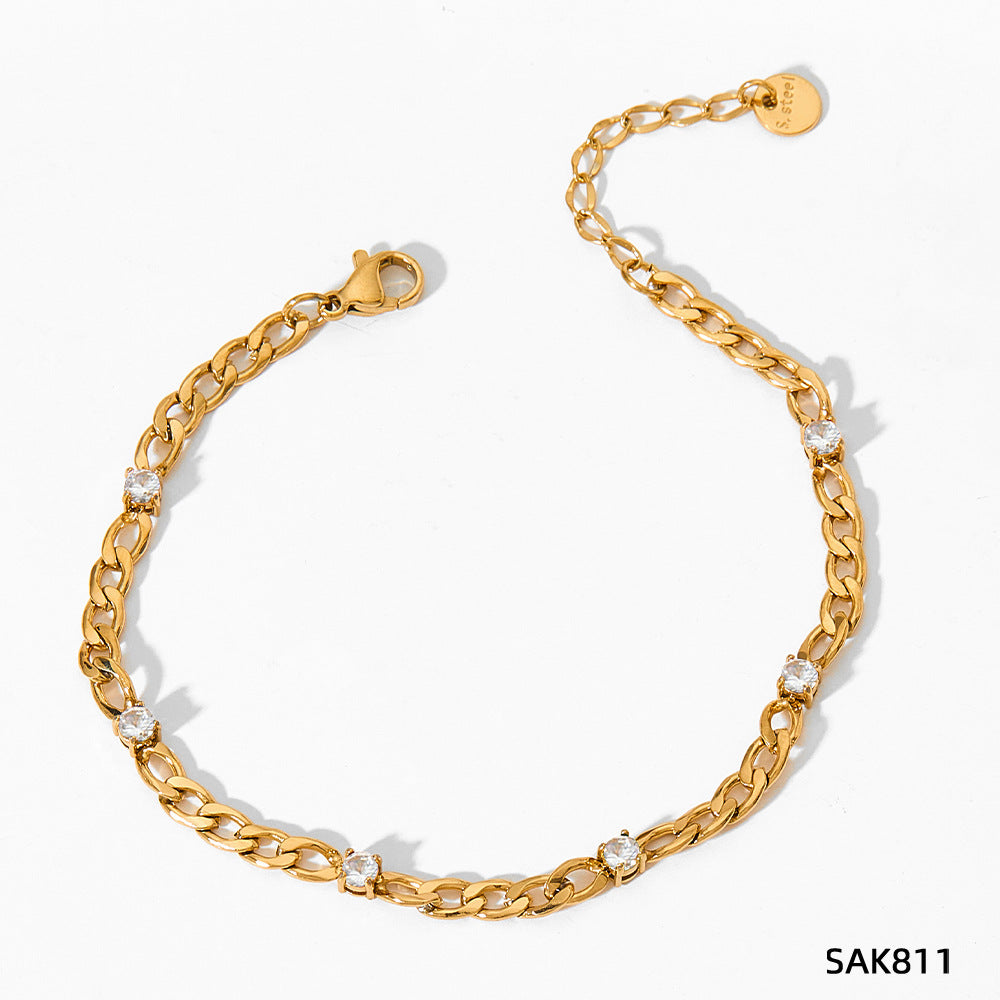 Wholesale Stainless steel bracelet stitching zircon bracelet set