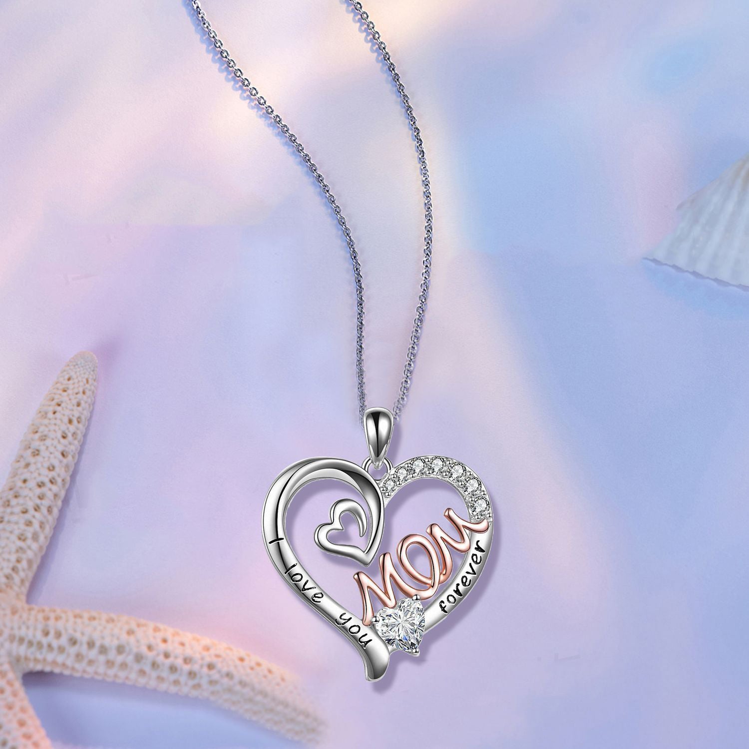 Wholesale Heart Shape MOM Diamond Mother's Day Necklace ACC-NE-XunOu001