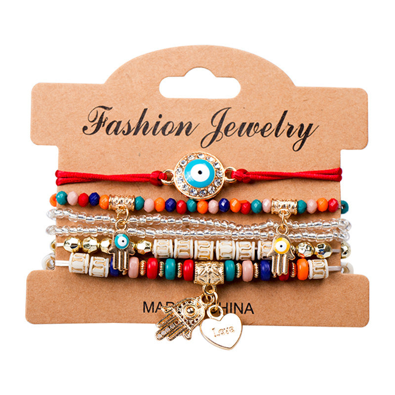 Wholesale Evil Eye Beaded Bohemian Multilayer Rice Bead Bracelet ACC-BT-NaiHong013