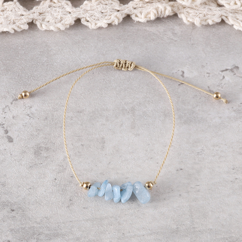 Wholesale Bohemian colorful irregular natural stone gravel adjustable handmade woven bracelet