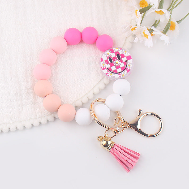 Wholesale Cute Smiley Silicone Bead Keychain
