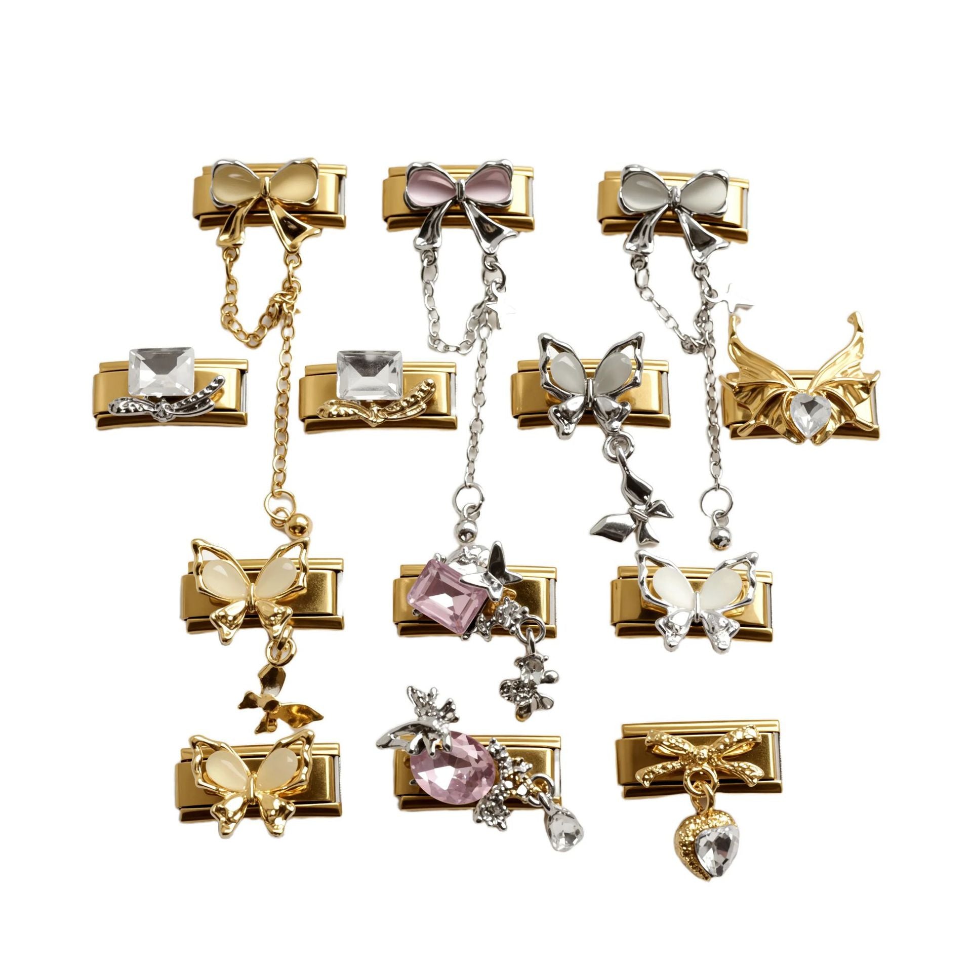 Wholesale 5pcs/pack Makeup &  Accessories Enamel Italian Charms Single Section Creative Stainless Steel Composable Bracelet