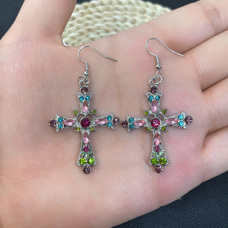 Wholesale Bohemian Style Crystal Diamond Colorful Cross Earrings ACC-ES-FuSu013