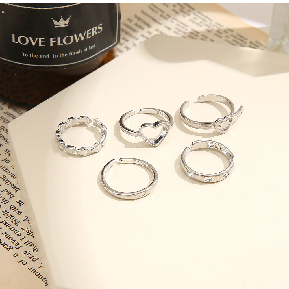Wholesale Heart-shaped 5-piece openwork ring set