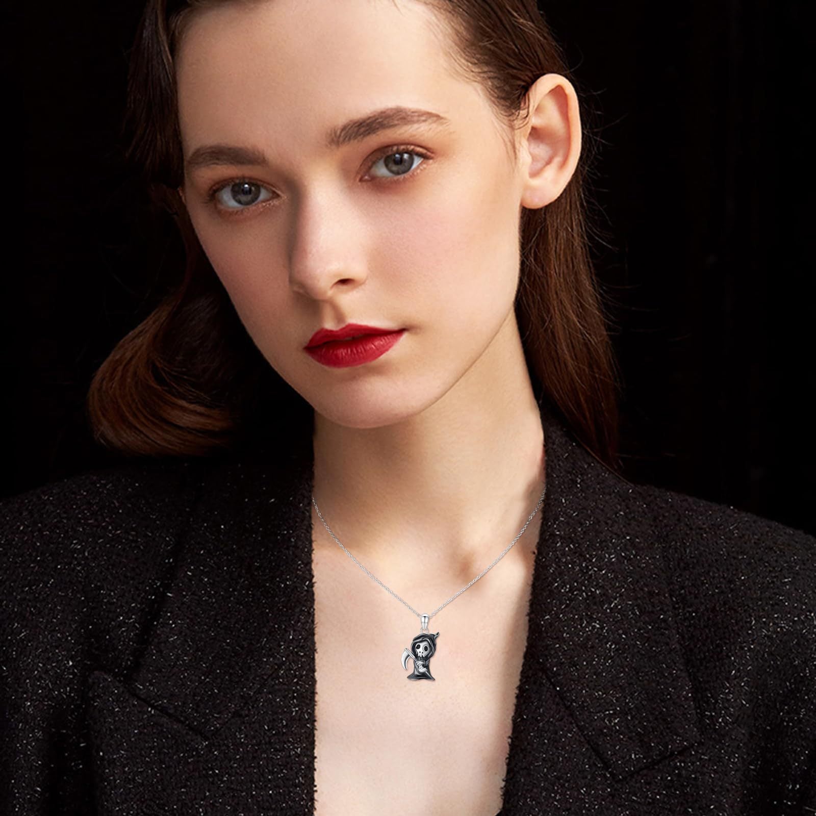 Wholesale Demon Gothic Death Scythe Earrings Skull Ghost Pendant Black Halloween Funny Multer Necklace