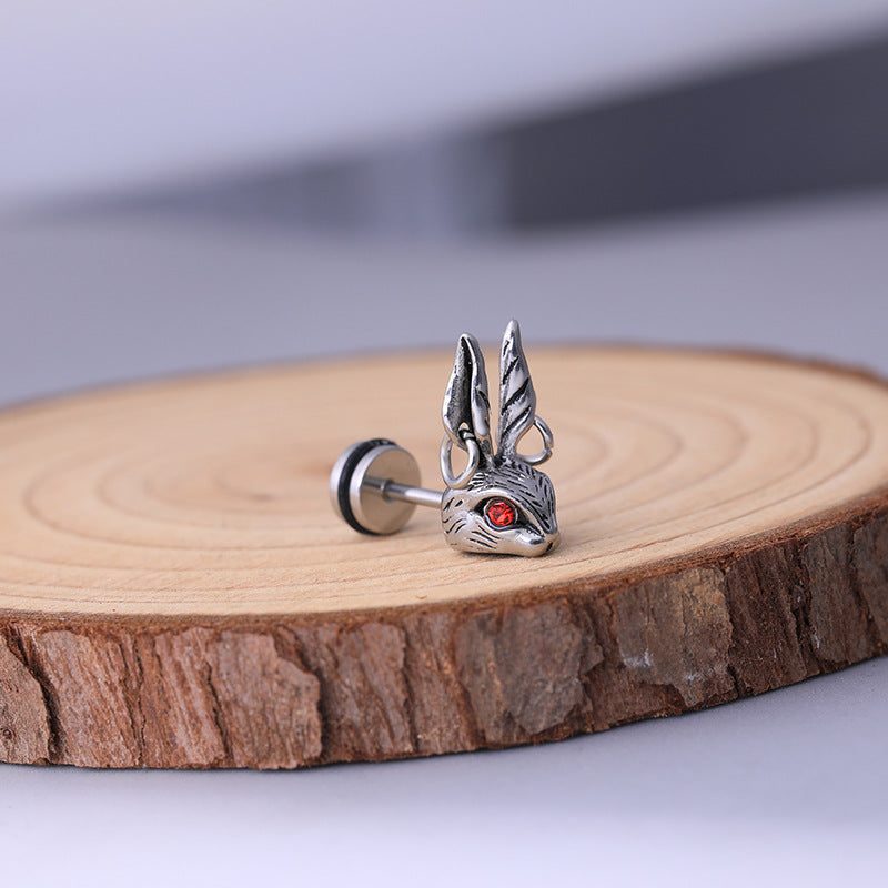 Wholesale Crimson Eyes Rabbit Titanium Steel Earrings