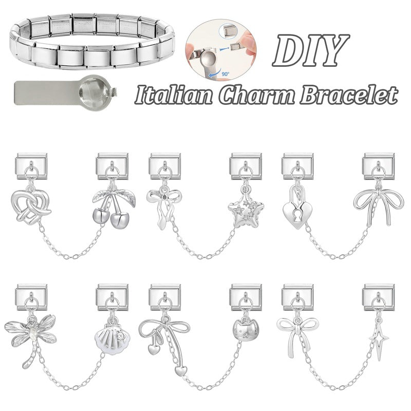 Wholesale 9mm Italian Charm Starter Bracelets DIY Double Hanger Stainless Steel Composable Bracelet