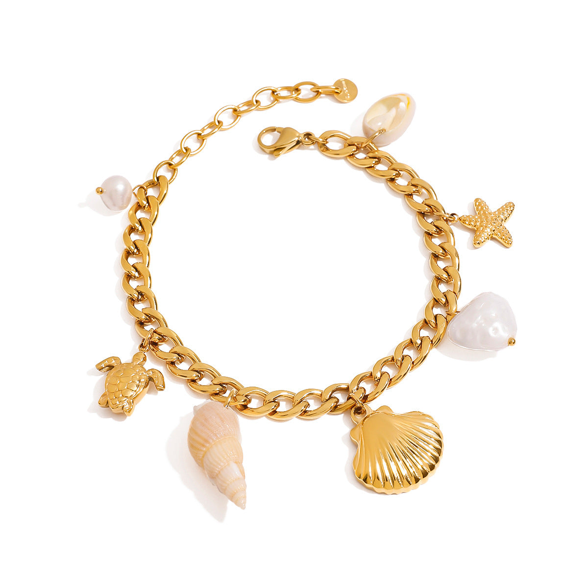 Wholesale 18K gold stainless steel ribbed shell conch sea star all-match pendant bracelet